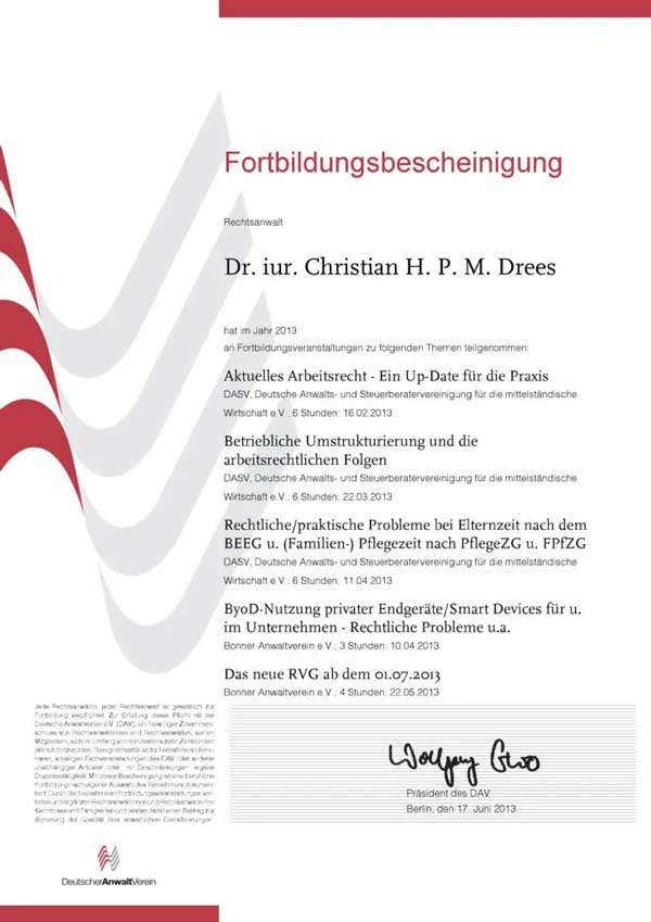 Rechtsanwalt Dr Drees Arbeitsrecht Mehr 53123 Bonn